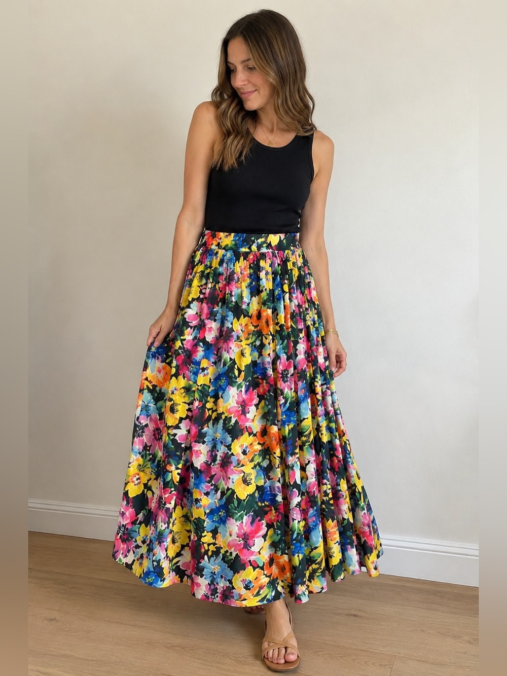 Chadwicks of Boston Floral Pleated Maxi Skirt Elastic Waist PM